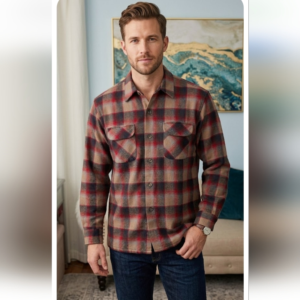 Pendleton Men Wool Board Plaid Button-Down Flanne… - image 1